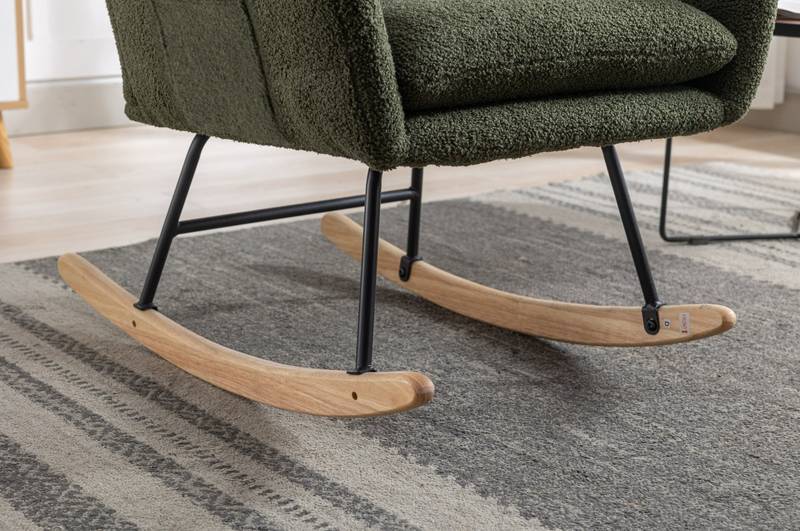 Cozy Rocking Chair with Pocket - Soft Teddy Fabric Glider in Dark Green