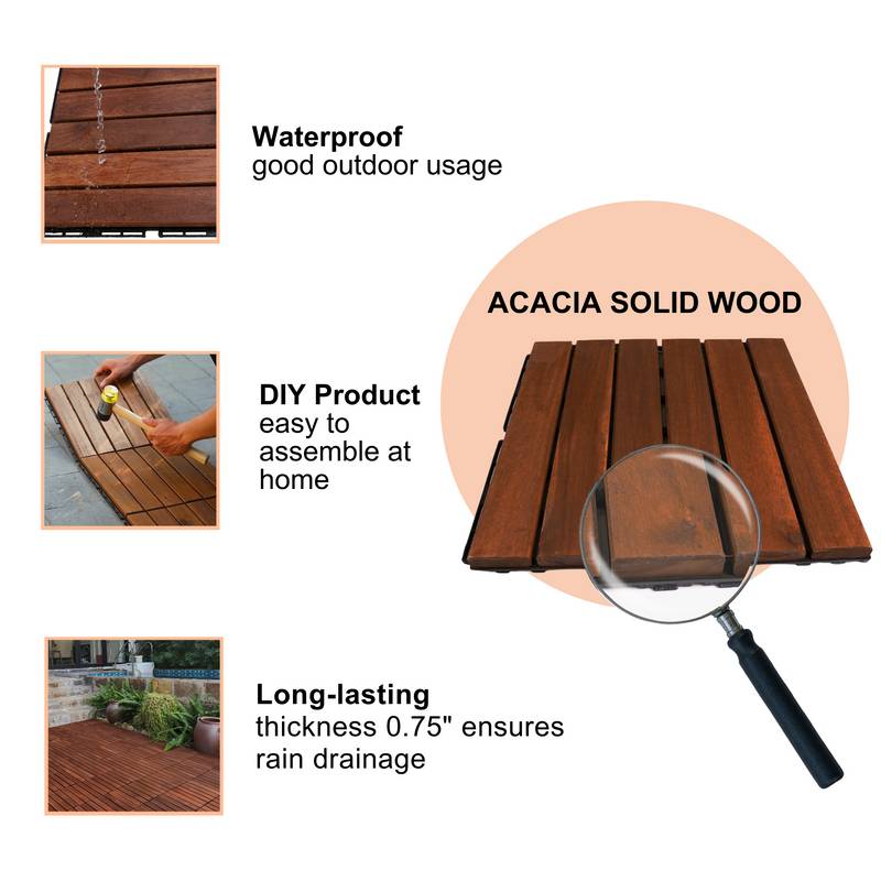 Acacia Interlocking Deck Tiles - Stylish Outdoor Flooring
