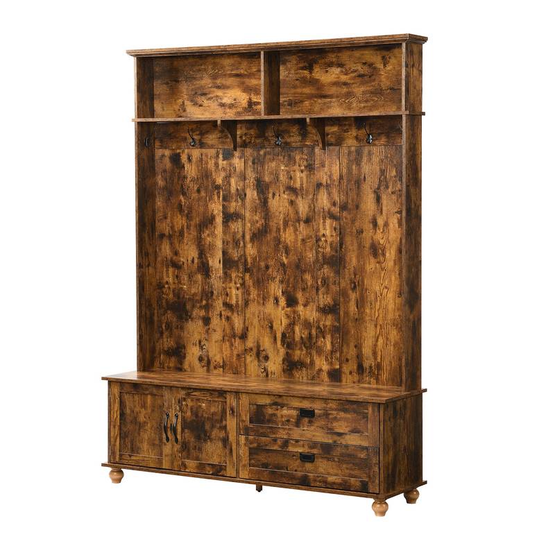 Rustic Charm Hall Tree with Storage and Hooks