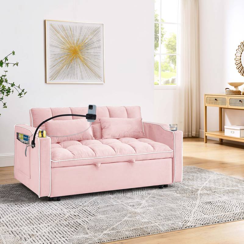 Chic Foldable Sofa Bed with USB & Swivel Stand - Pink