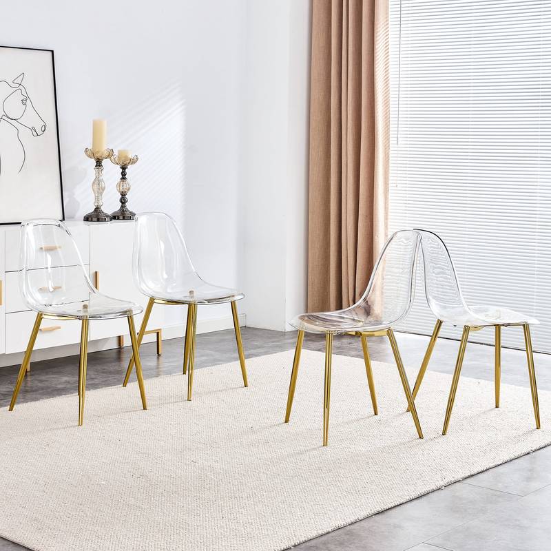 Chic Crystal Dining Chairs - Set of Four with Gold Legs