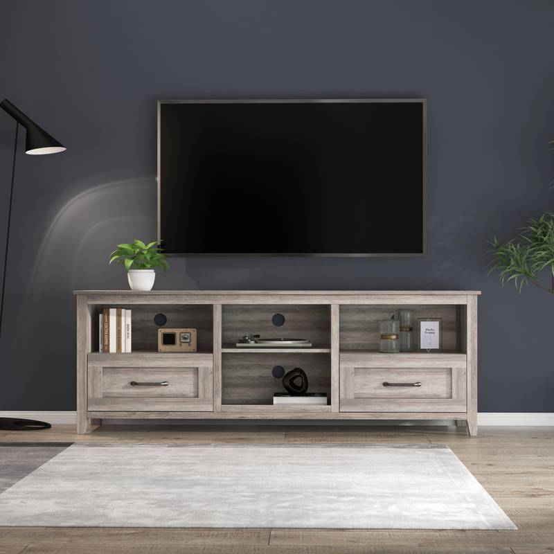 Stylish Storage TV Stand with Drawers in Grey Walnut