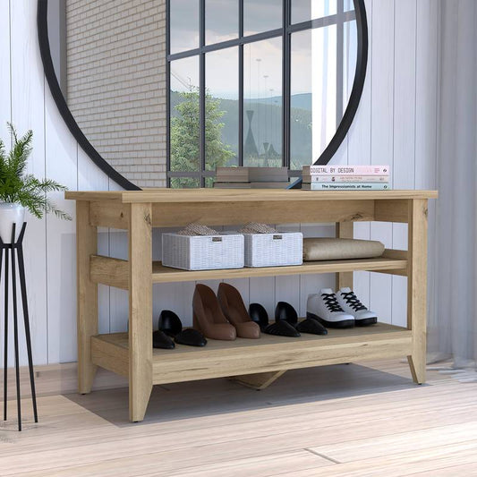 Cozy Oak Storage Bench with Open Shelves