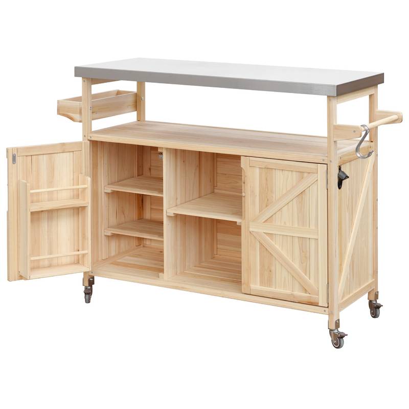 Farmhouse Rolling BBQ Bar & Storage Island