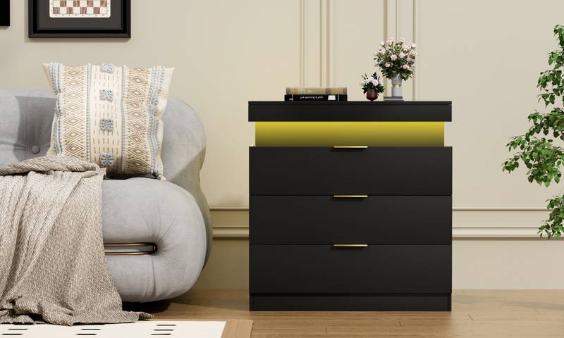 Sleek Nightstand with Charging Hub & LED Glow
