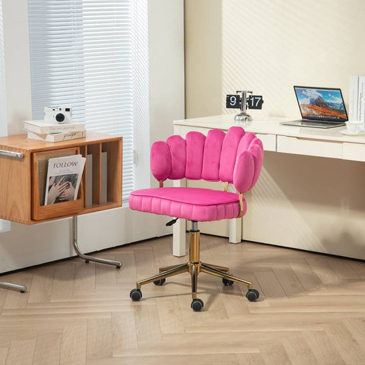 Chic Velvet Office Chair in Rose Red