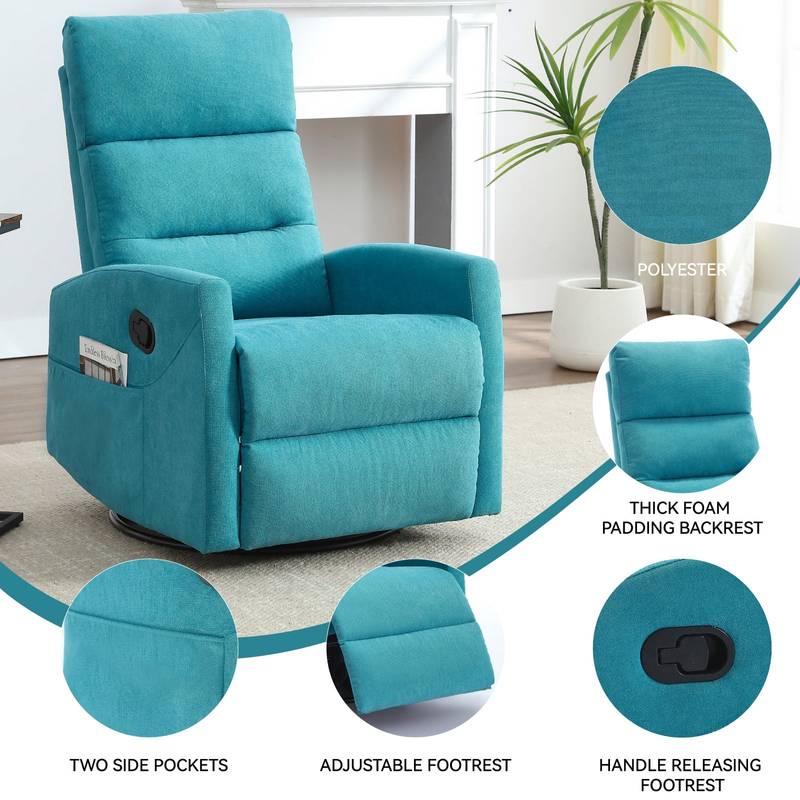 Cozy Blue Rocker Recliner Chair