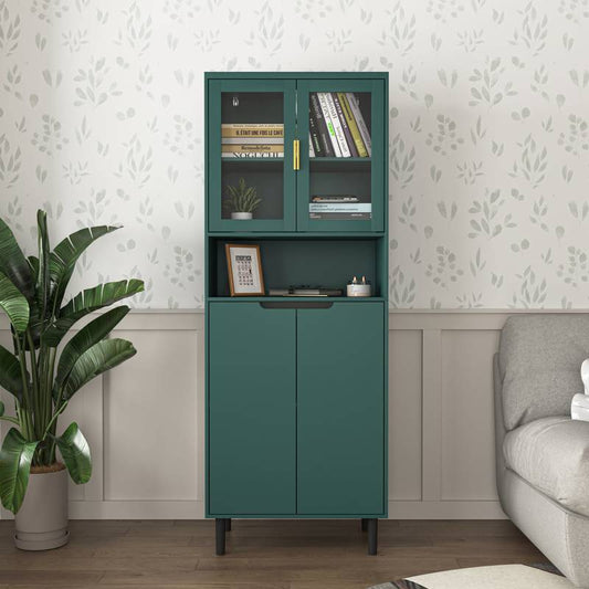 Stylish Green Glass Door Bookcase - Versatile Storage for Any Room