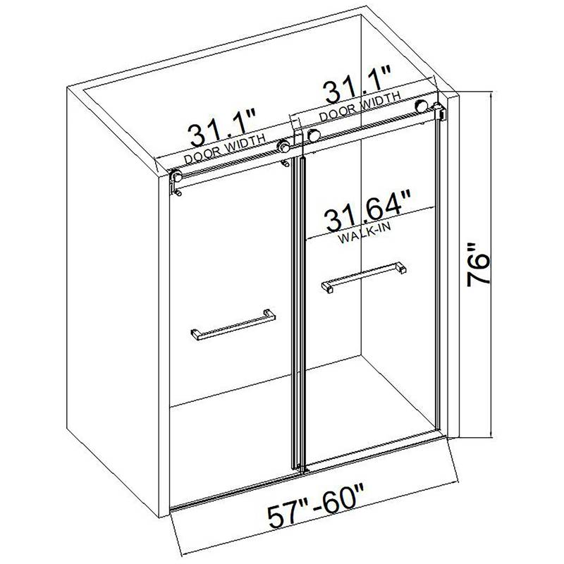 Sleek Frameless Double Sliding Shower Door in Brushed Nickel