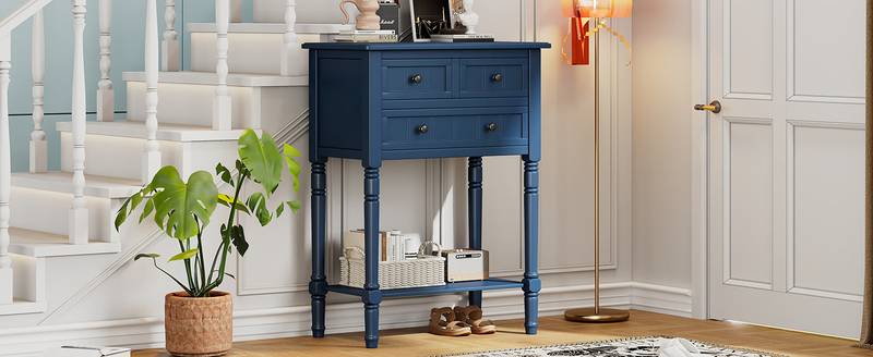 Navy Slim Storage Console Table