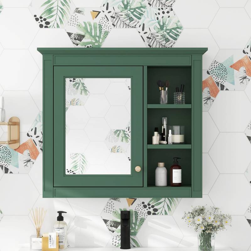 Sleek Mirror Medicine Cabinet with Open Shelves