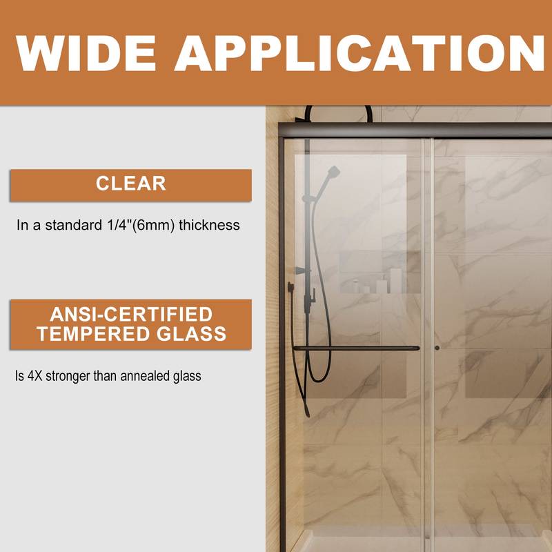 Matte Black Sliding Shower Door with Clear Glass