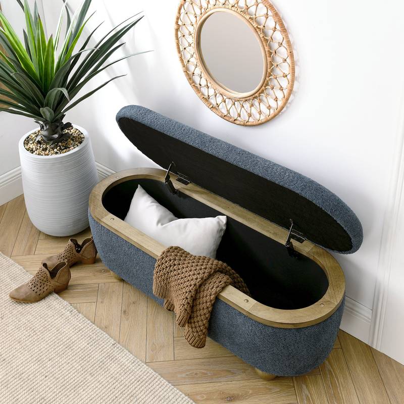 Cozy Blue Storage Ottoman Bench