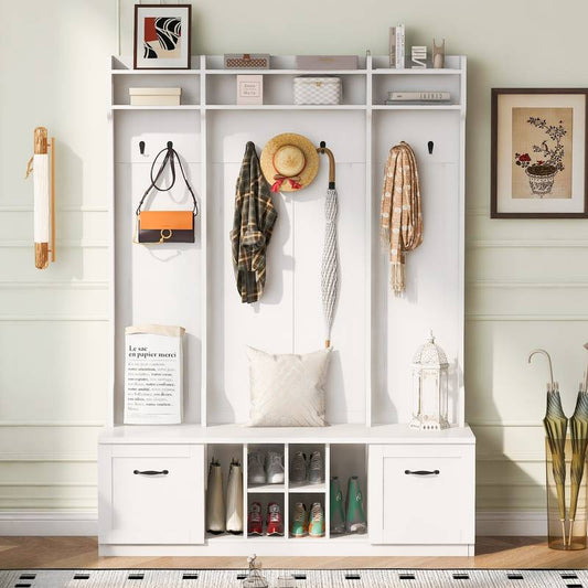 Versatile Entryway Bench with Coat Rack & Drawers