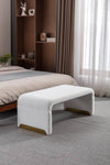 Chic Ivory Boucle Ottoman with Gold Legs