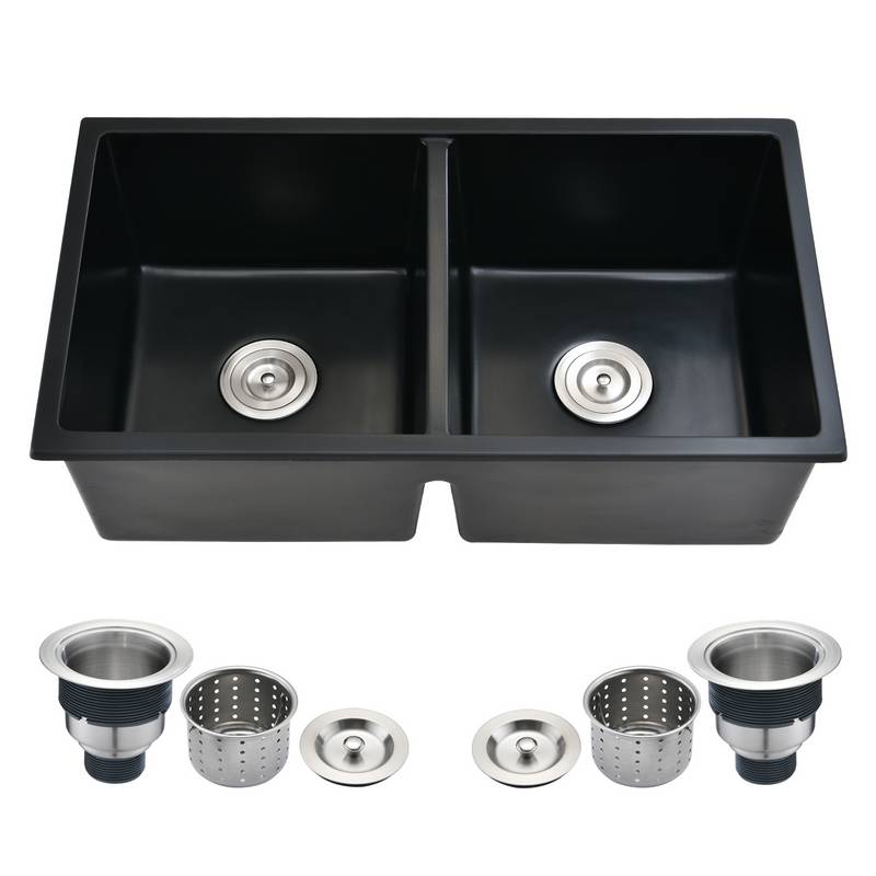 Double Bowl Undermount Kitchen Sink with Strainer