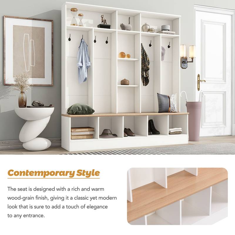 Chic Entryway Hall Tree with Storage Bench & Coat Rack