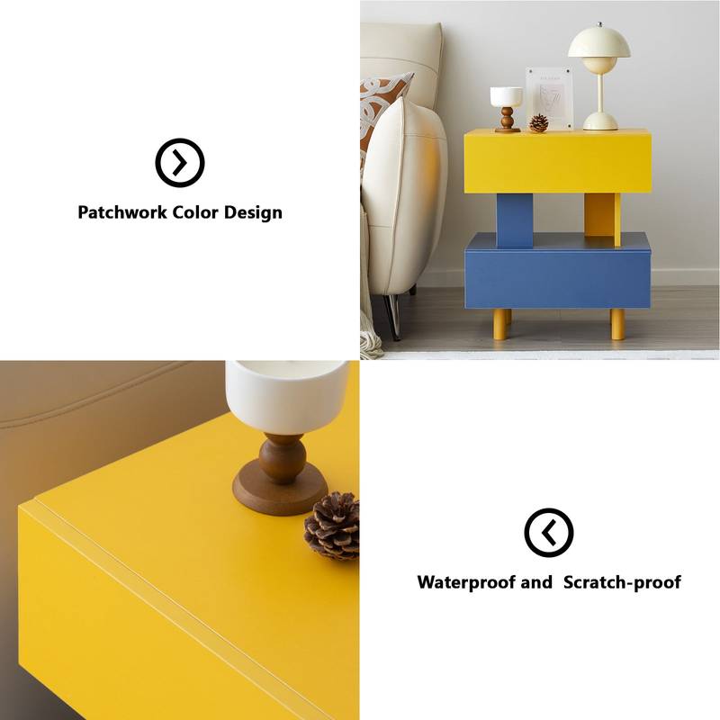 Chic Storage Nightstand in Yellow & Blue