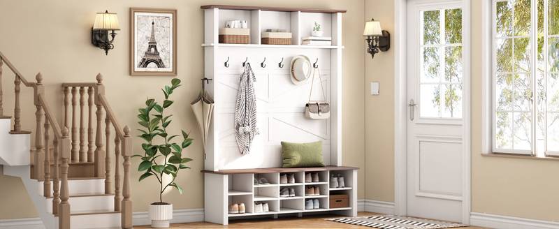 Rustic Charm Hall Tree and Shoe Bench