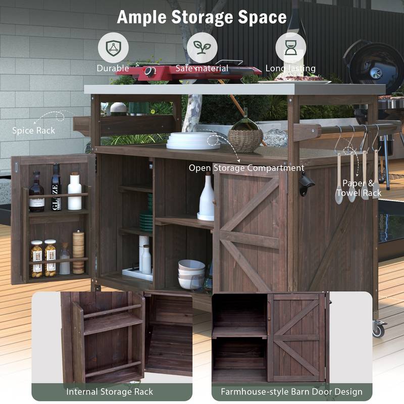 Rustic Rolling Outdoor Kitchen Bar & Grill Station