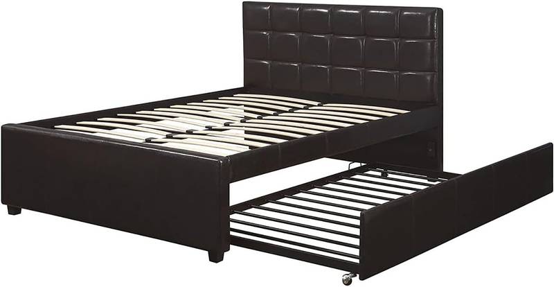 Espresso Twin Trundle Bed with Upholstered Headboard