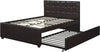 Espresso Twin Trundle Bed with Upholstered Headboard