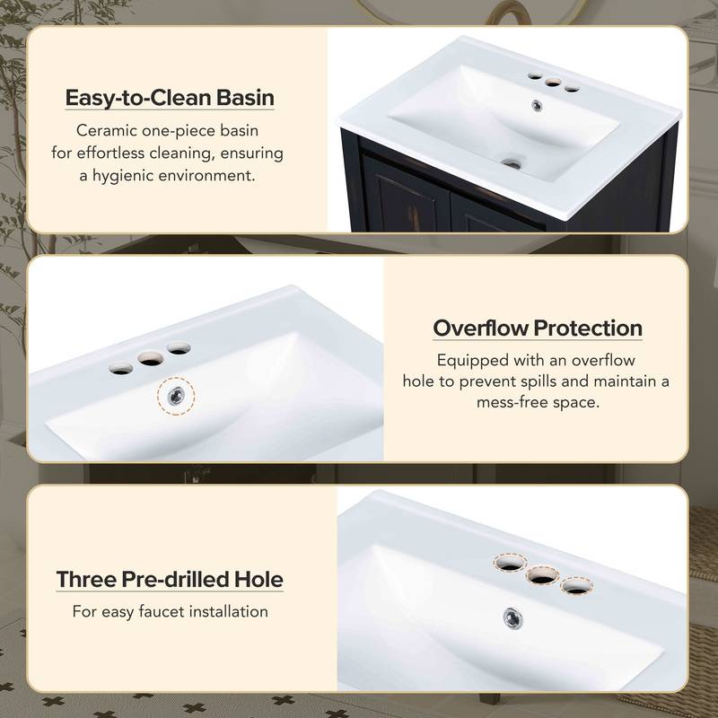 Charming Vintage Bathroom Vanity with Ceramic Sink and Soft-Close Doors