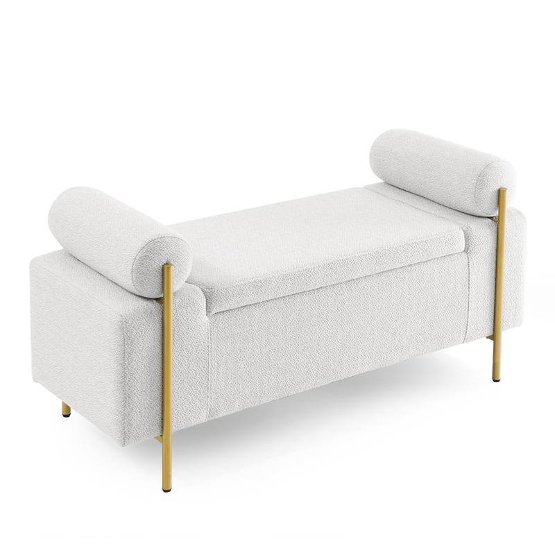 Chic Linen Storage Bench with Stylish Arms and Sturdy Legs