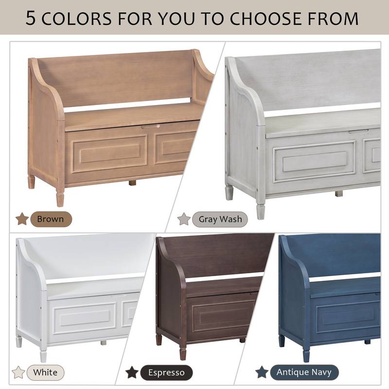 Rustic Charm Storage Bench with Safety Hinge