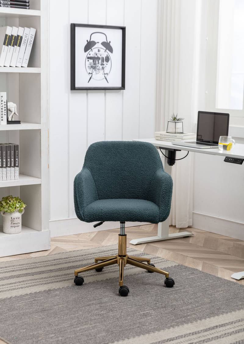 Chic Green Teddy Swivel Chair with Gold Legs