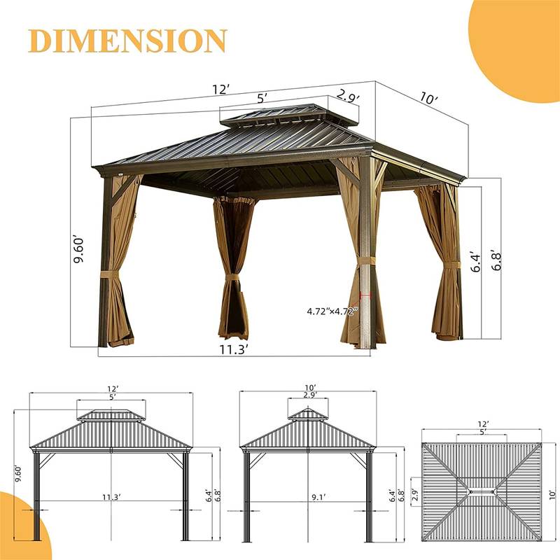 Charming Outdoor Hardtop Gazebo with Double Canopy and Curtains