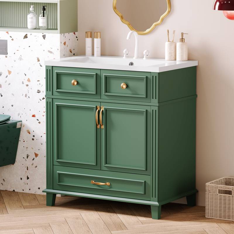 Vintage Green Bathroom Vanity with Soft-Close Storage