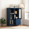 Navy Blue Glass-Front Cabinet with Open Storage