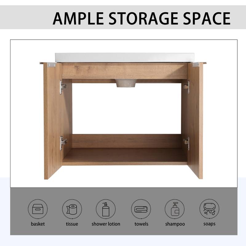 Sleek Floating Bathroom Sink Cabinet with Soft Close Doors