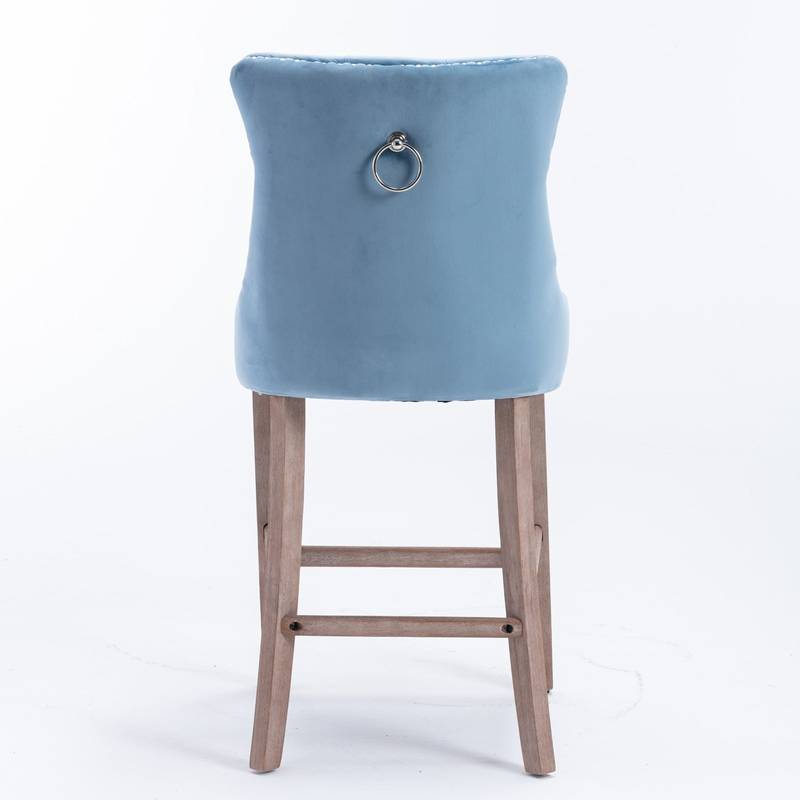 Chic Velvet Barstools with Tufted Detail - Set of Two (Light Blue)
