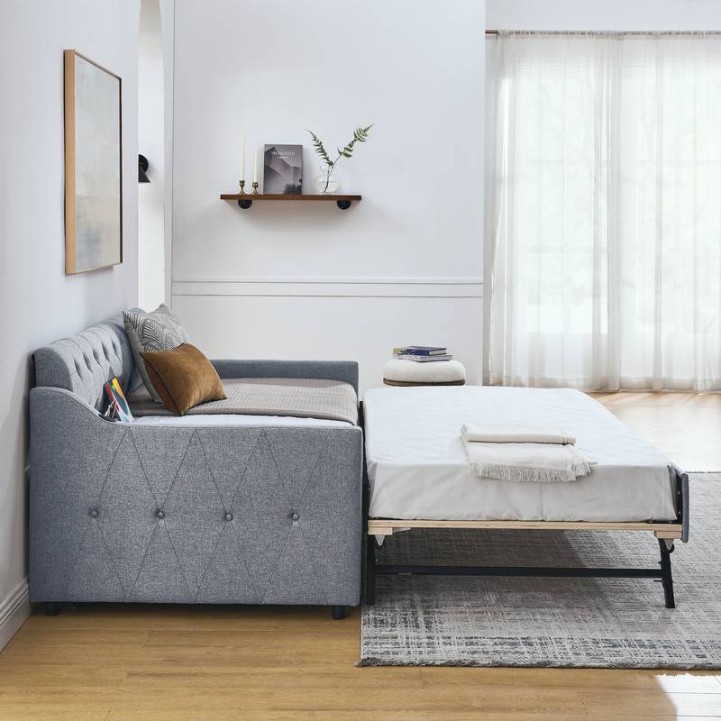 Cozy Grey Daybed with Hidden Trundle and USB Charging