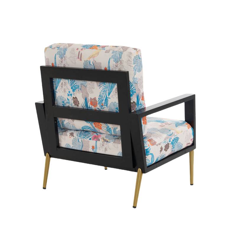 Chic Retro Floral Velvet Armchair with Gold Accents