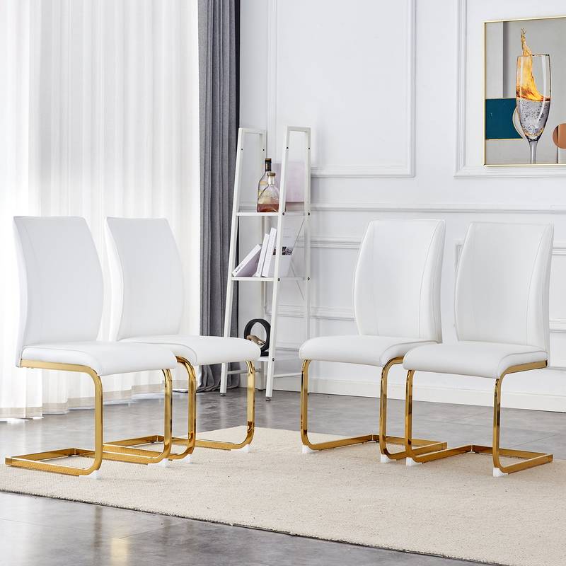 Elegant Arch Dining Chairs - Set of 4 White with Gold Legs