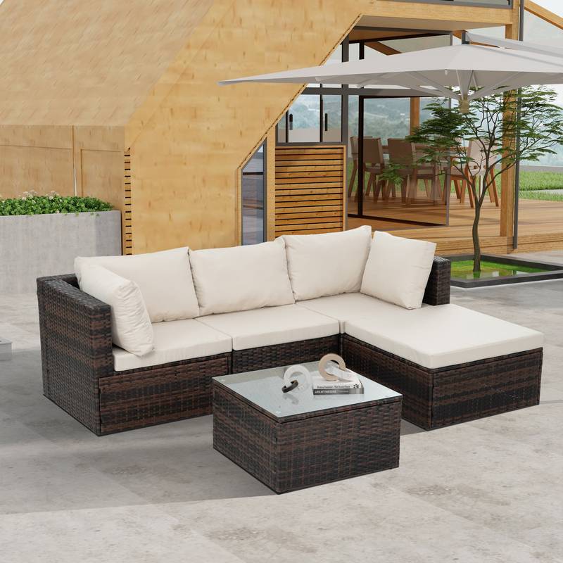Chic Outdoor Wicker Lounge Set with Glass Table
