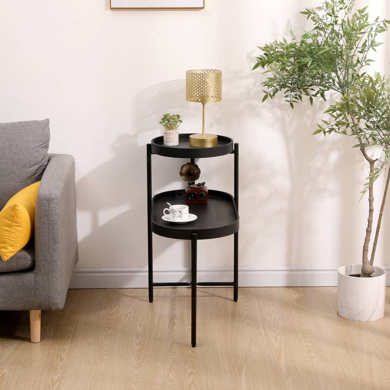 Chic Black Storage Side Table for Living Room