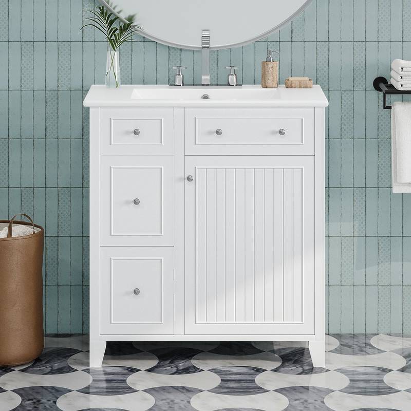 Chic Bathroom Vanity with Ceramic Sink & Smart Storage