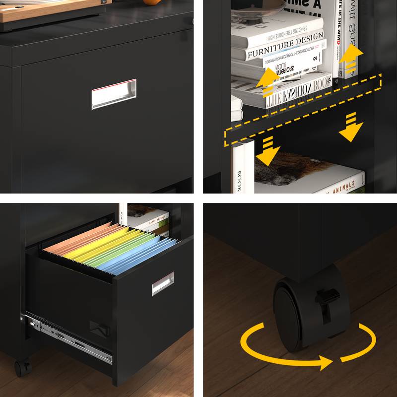 Lockable Mobile Metal Filing Cabinet with Drawers & Adjustable Shelves