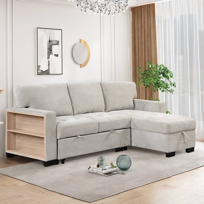 Chic Light Gray Chaise Lounge with Hidden Storage and USB Charger