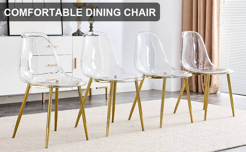 Chic Crystal Dining Chairs - Set of Four with Gold Legs