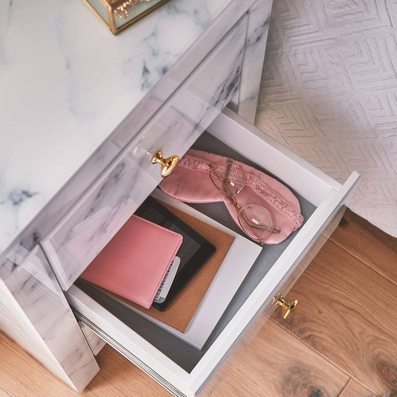 Chic Marble Nightstand with Three Drawers