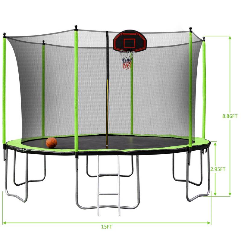 Bounce & Shoot Trampoline with Safety Net & Ladder - Green Edition