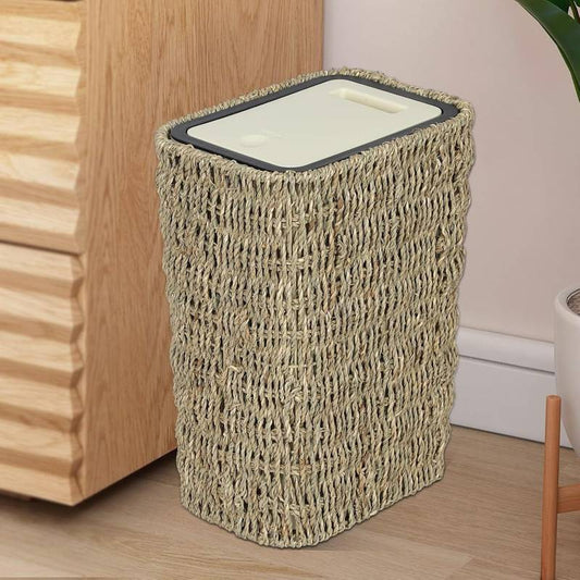 Chic Boho Rattan Trash Can with Lid