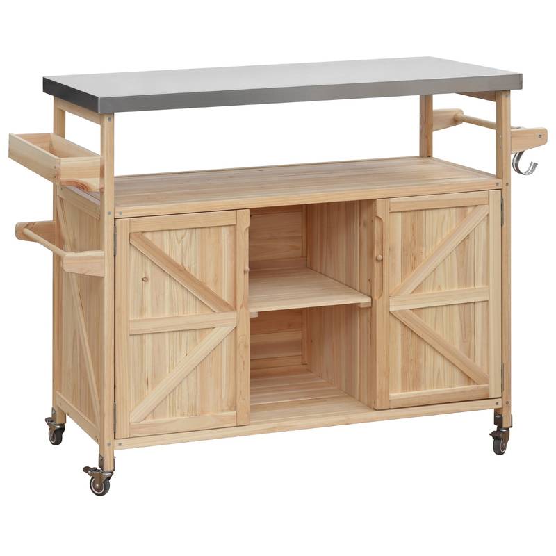Farmhouse Rolling BBQ Bar & Storage Island