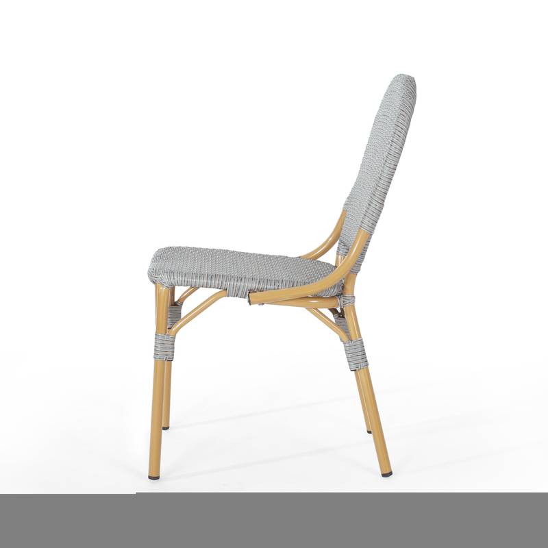 Cozy Bistro Duo: Gray Rattan & Bamboo Chairs