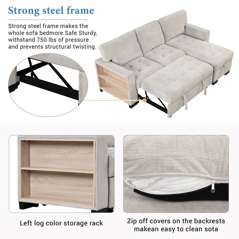 Chic Light Gray Chaise Lounge with Hidden Storage and USB Charger